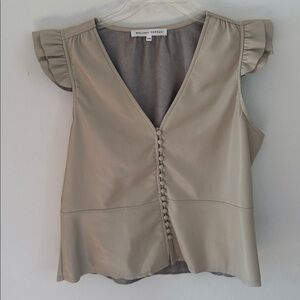 Melissa Nepton leather flutter sleeve ruffle top size Medium in beige tan